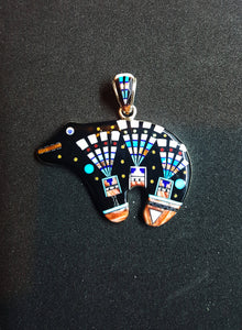 Micro Inlay hot air balloon Sterling Silver Bear pendant