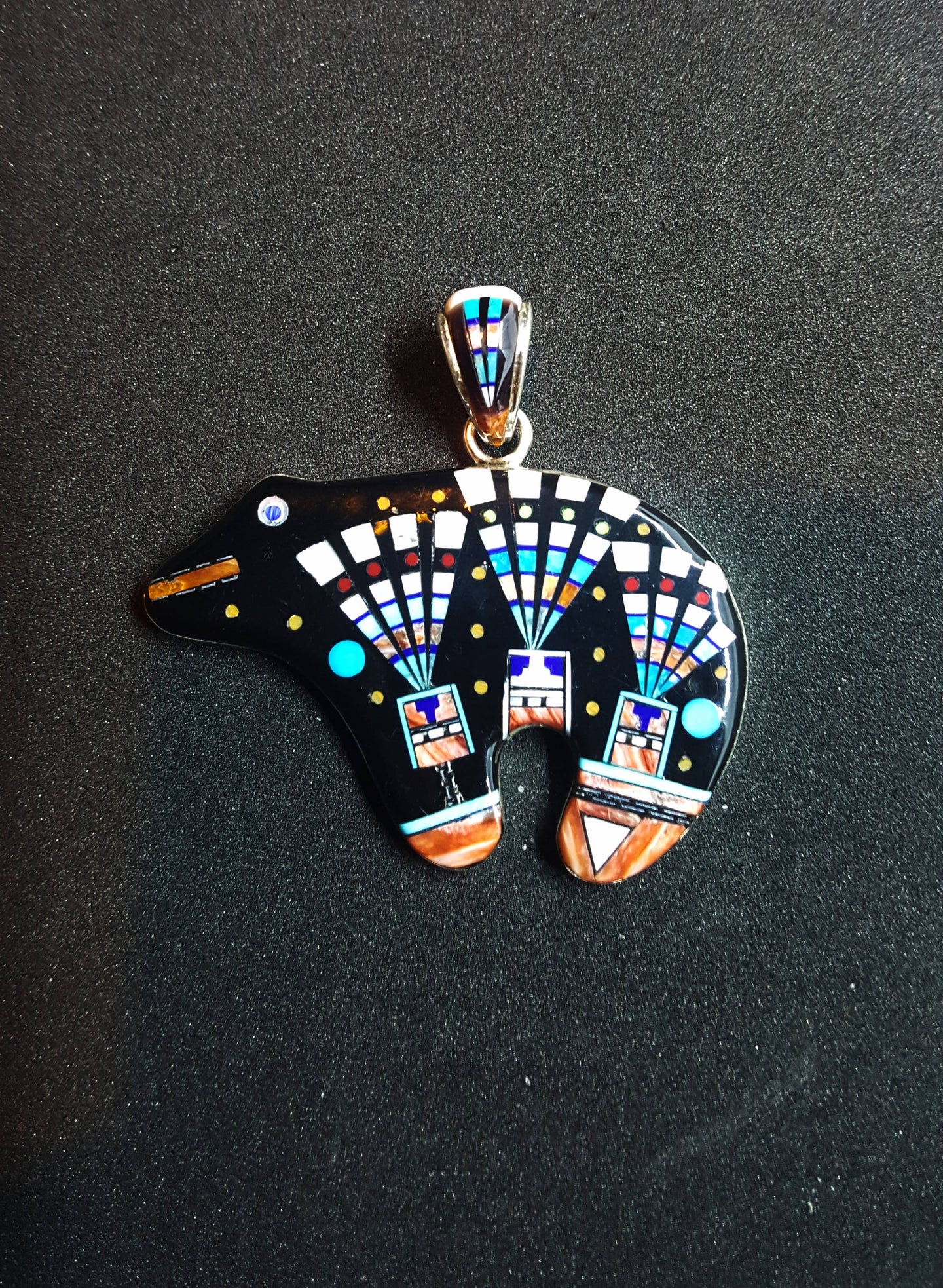 Micro Inlay hot air balloon Sterling Silver Bear pendant