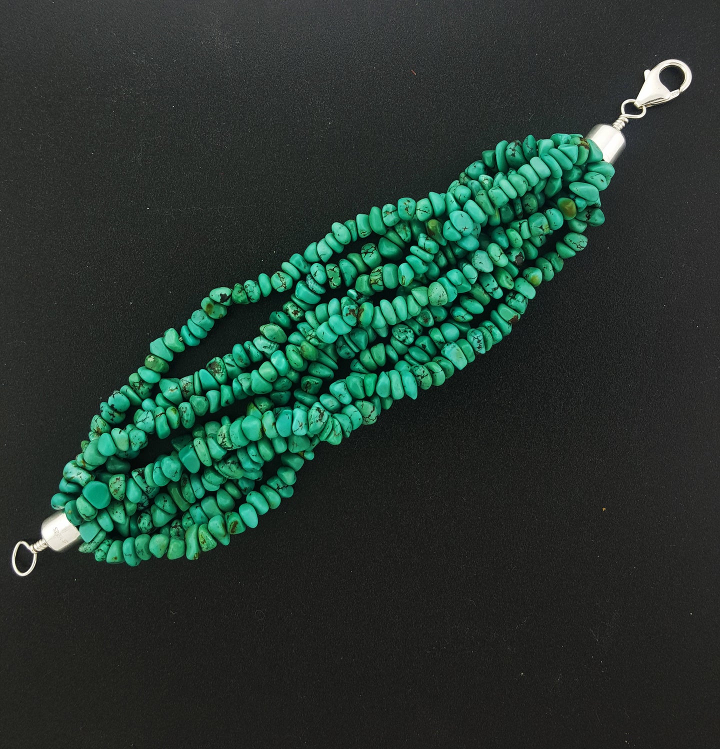 sterling silver Turquoise beaded Bracelet - 8 Strands