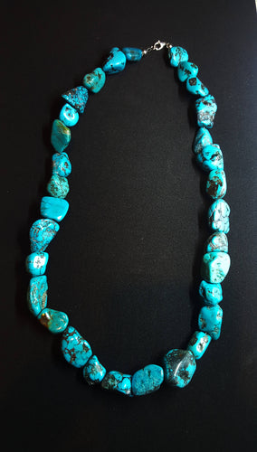 22 inches Single Strand Turquoise Nuggets sterling silver Necklace