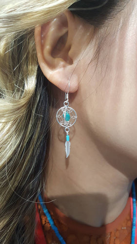 3 dimension Turquoise dream catcher earrings Sterling Silver