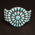 Blue Kingman Turquoise cluster cuff bracelet - Native American Zuni - Sterling Silver