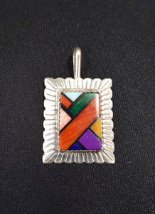 Q.T. Pendant Sterling Silver Multi Color Stone and Shells