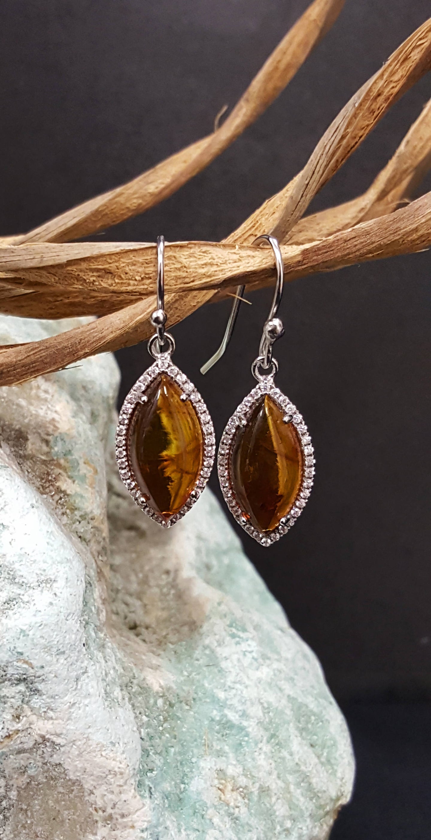 Baltic Amber Marquise Earrings-sterling silver