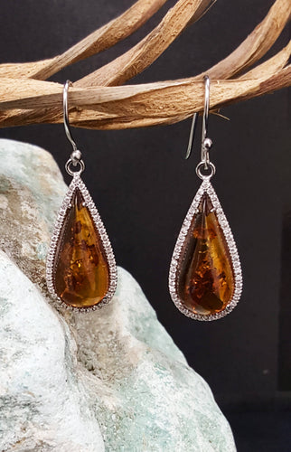 Baltic Amber Drop Earrings-sterling silver