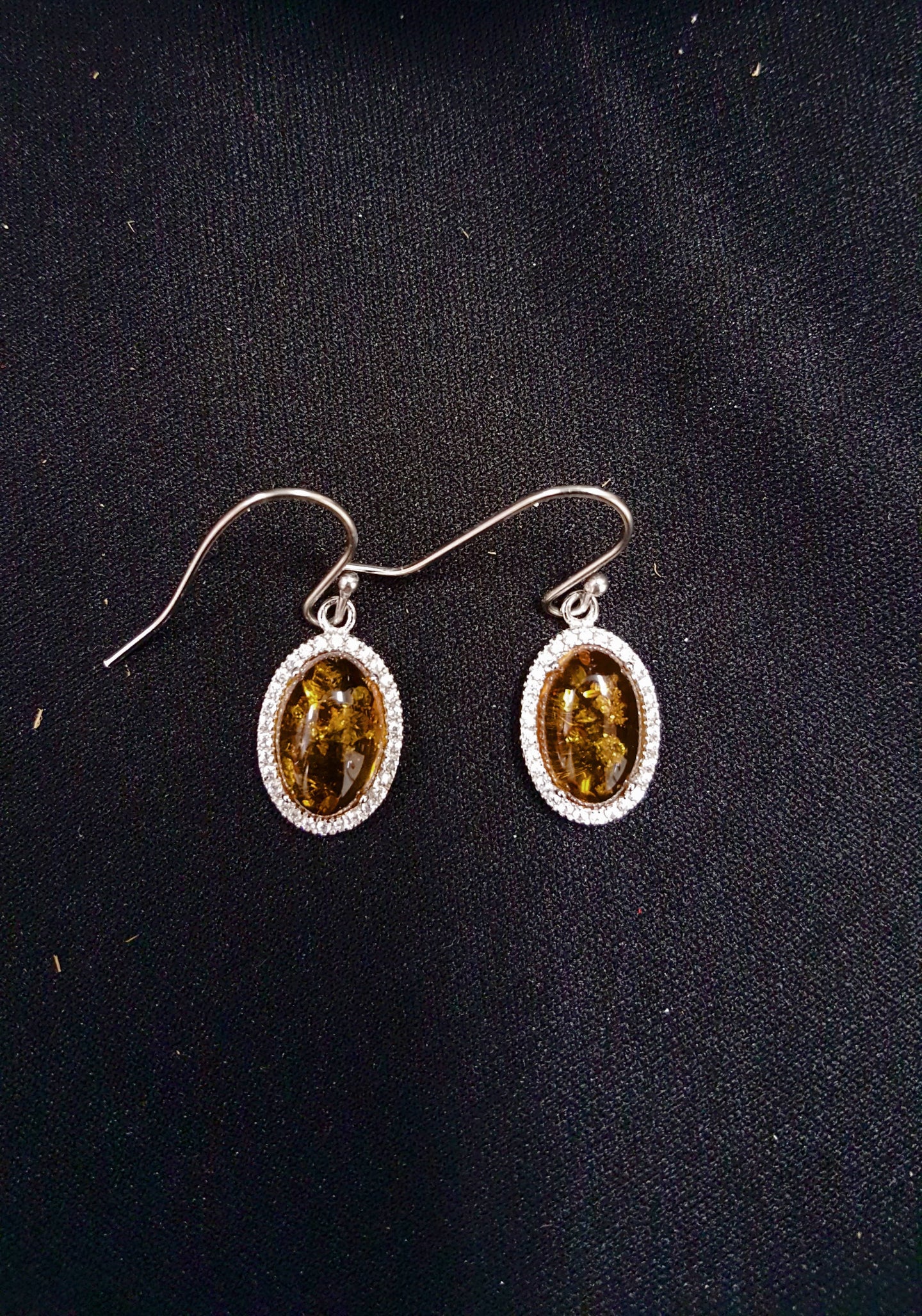 Baltic Amber Oval Dangle Earrings-sterling silver