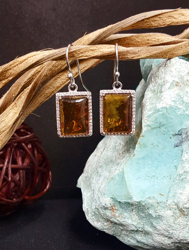Baltic Amber Rectangle Drop earrings-sterling silver