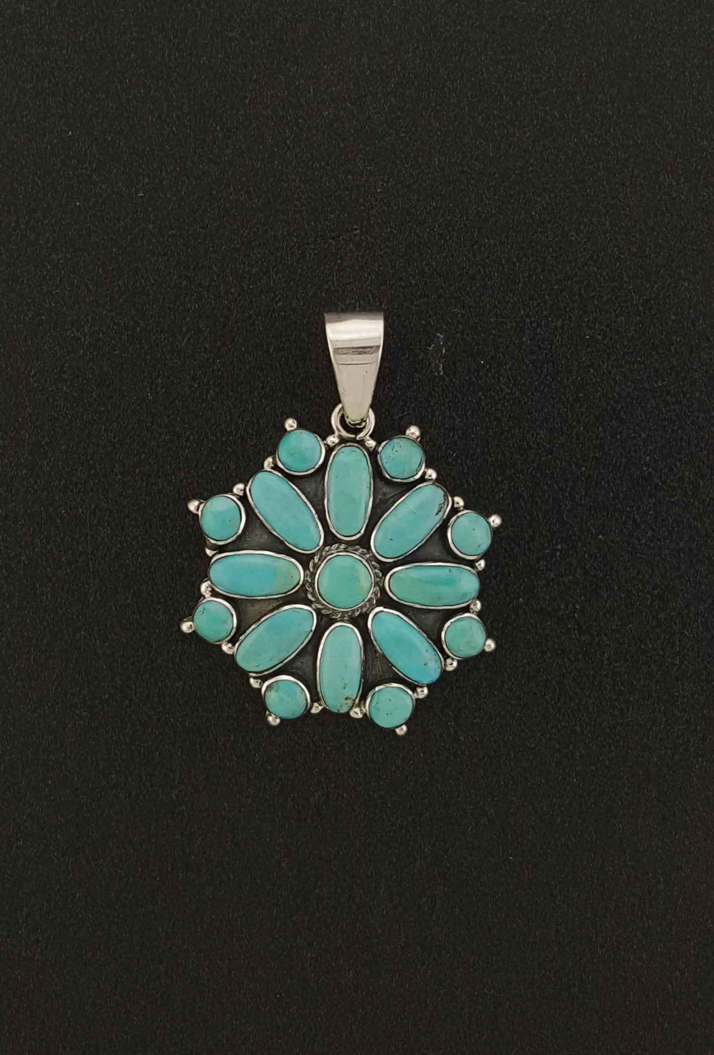 Turquoise Cluster Pendant - sterling silver