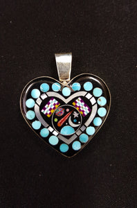 Unique Reversible Turquoise and Inlay Galaxy Heart Pendant-sterling silver