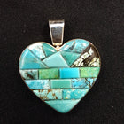 Unique Reversible Turquoise and Inlay Galaxy Heart Pendant-sterling silver