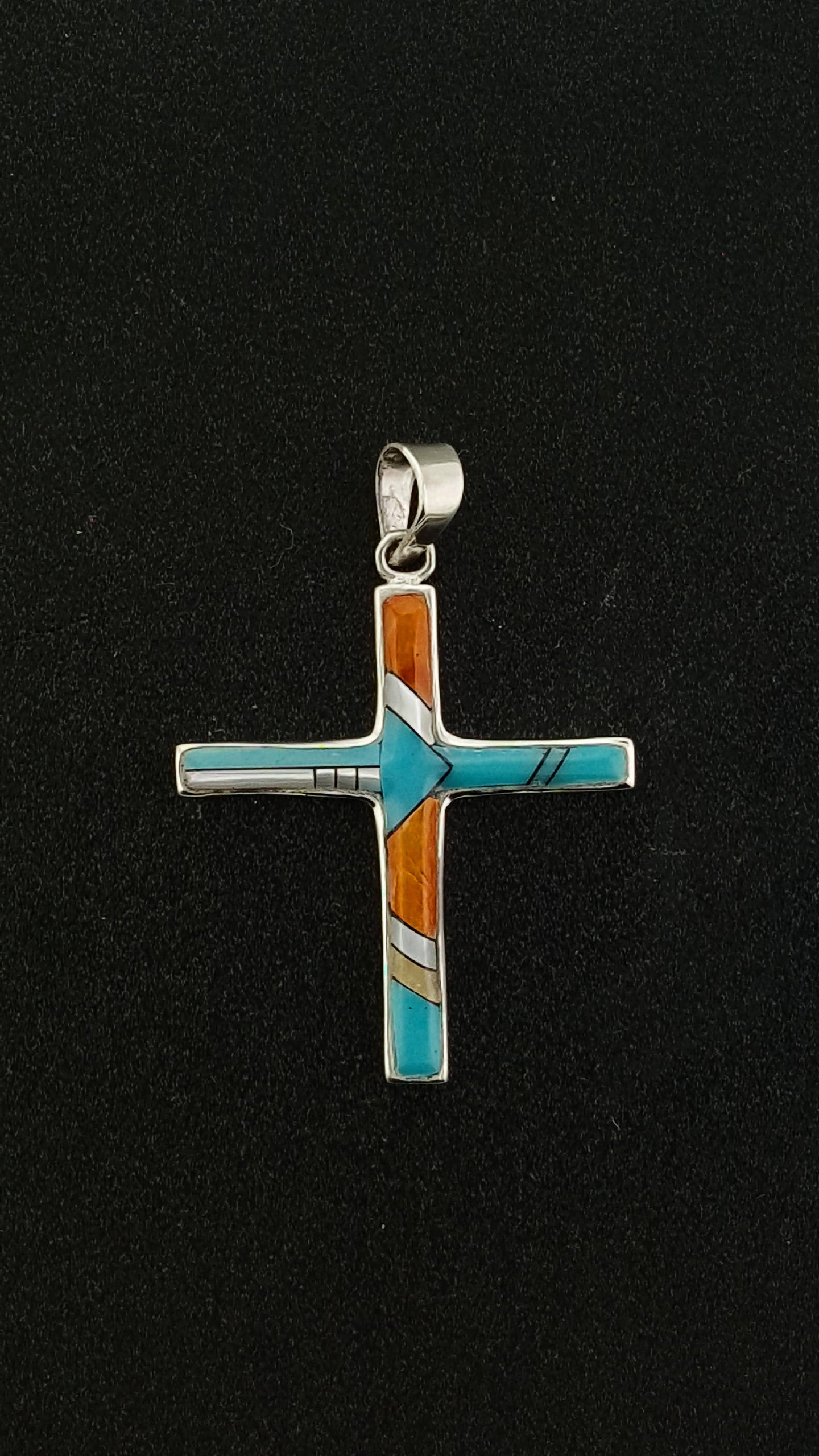 Inlay Multi-stones Turquoise Cross Pendant-sterling silver