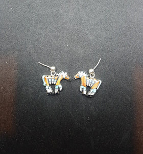 Inlay Spiny oyster turquoise black onyx Horse post earrings - sterling silver