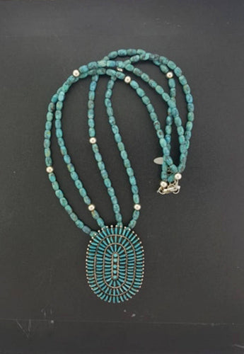 18 inches Kingman turquoise beaded necklace Kingman turquoise cluster pendant