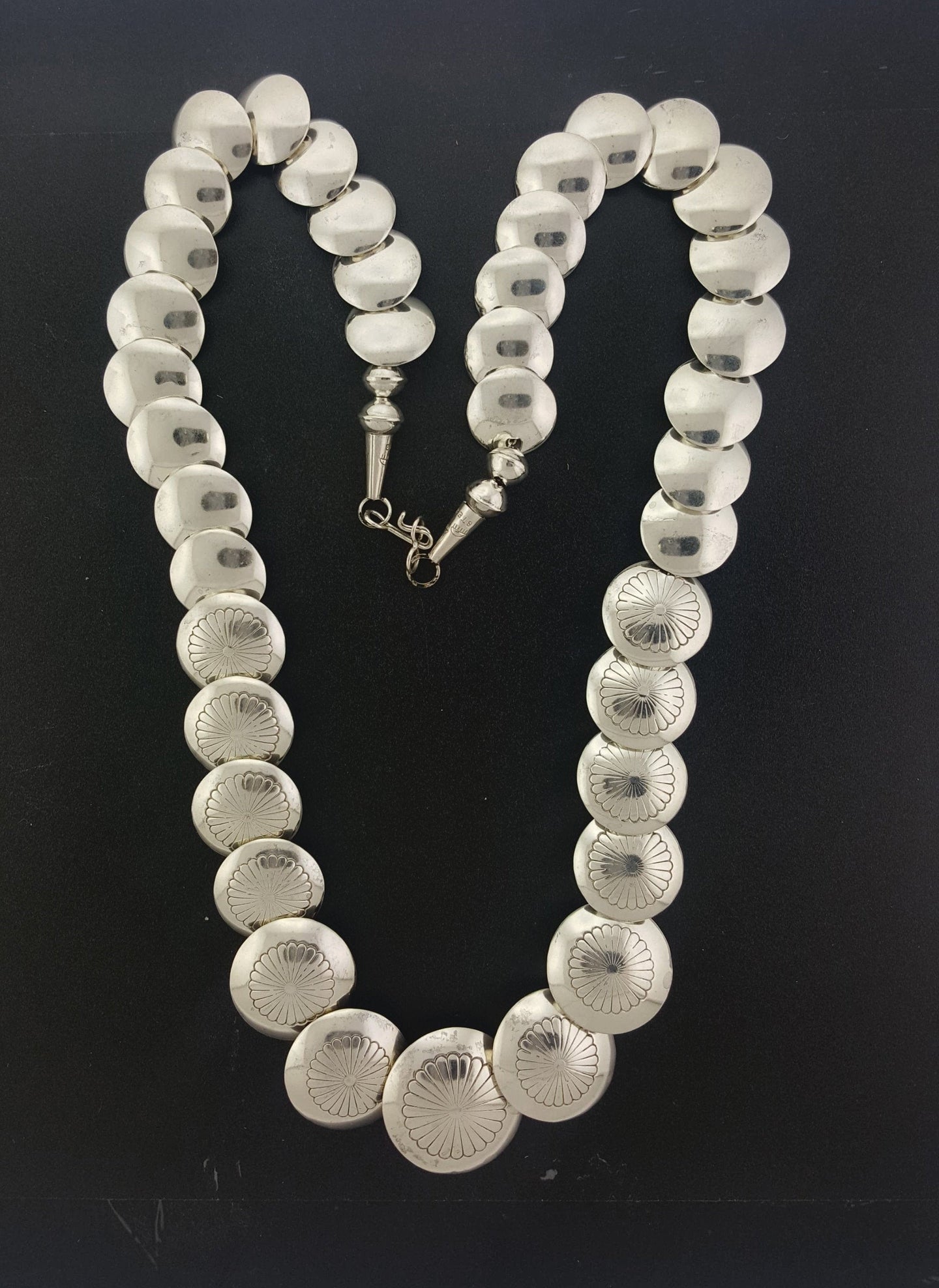 22 inches Native American Concho sterling silver necklace