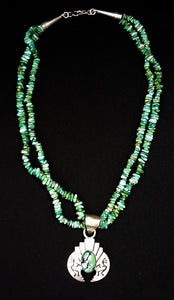 16 inches Native American turquoise necklace with Naja kokopelli pendant