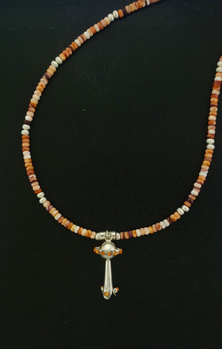 18 inches single strand sterling silver spiny oyster necklace with blossom bell pendant