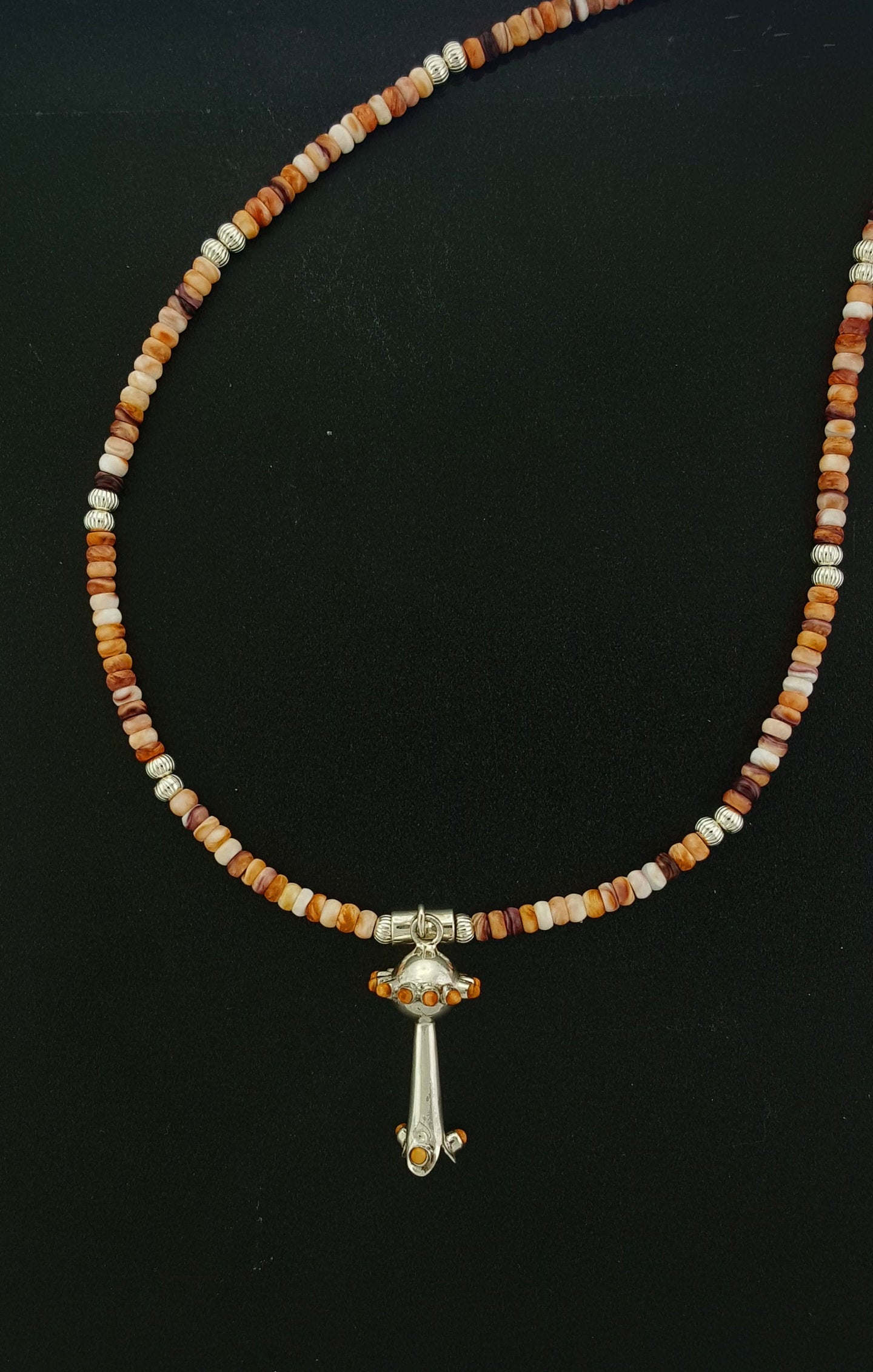18 inches single strand sterling silver spiny oyster necklace with blossom bell pendant