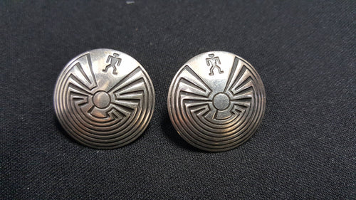 1 inches Native American Hopi Sterling Silver  Man In The Maze Earrings