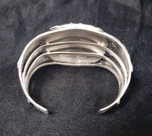 Sterling Silver Cuff Bracelet with Sleeping Beauty Turquoise and Italian Coral