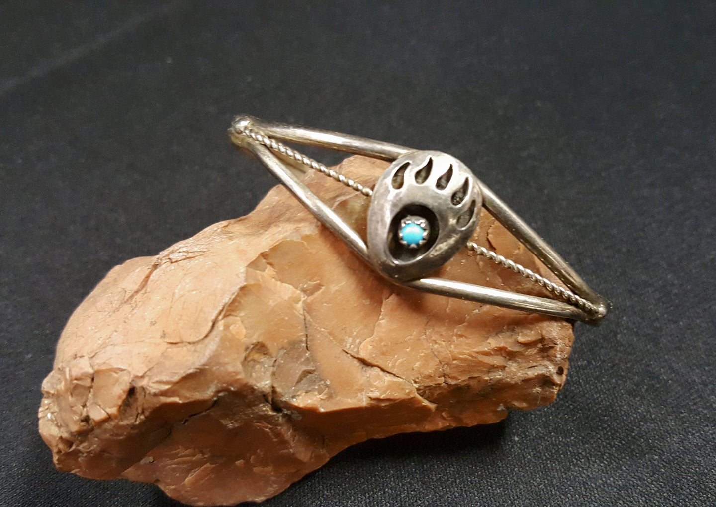 8 inches Vintage Navajo Bear Paw Cuff Bracelet with sleeping beauty turquoise dot
