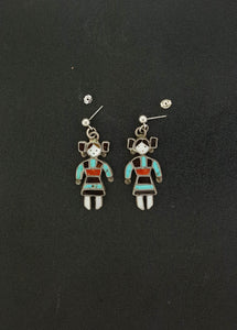 Vintage Native American lady dangle post earrings