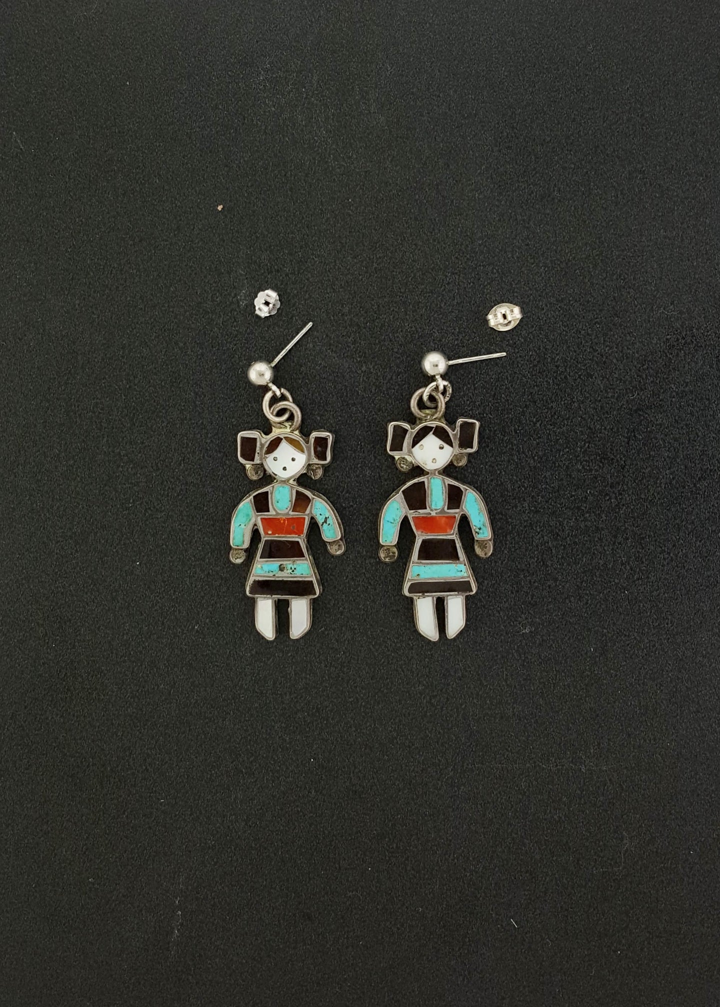 Vintage Native American lady dangle post earrings