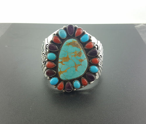 Big Natural Royston turquoise with multi-stones cuff bracelet