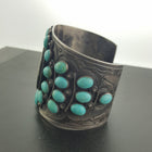Big 1952 Liberty Half Dollar Cuff bracelet with 30 Kingman turquoise stones