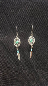 3 dimension Turquoise dream catcher earrings Sterling Silver