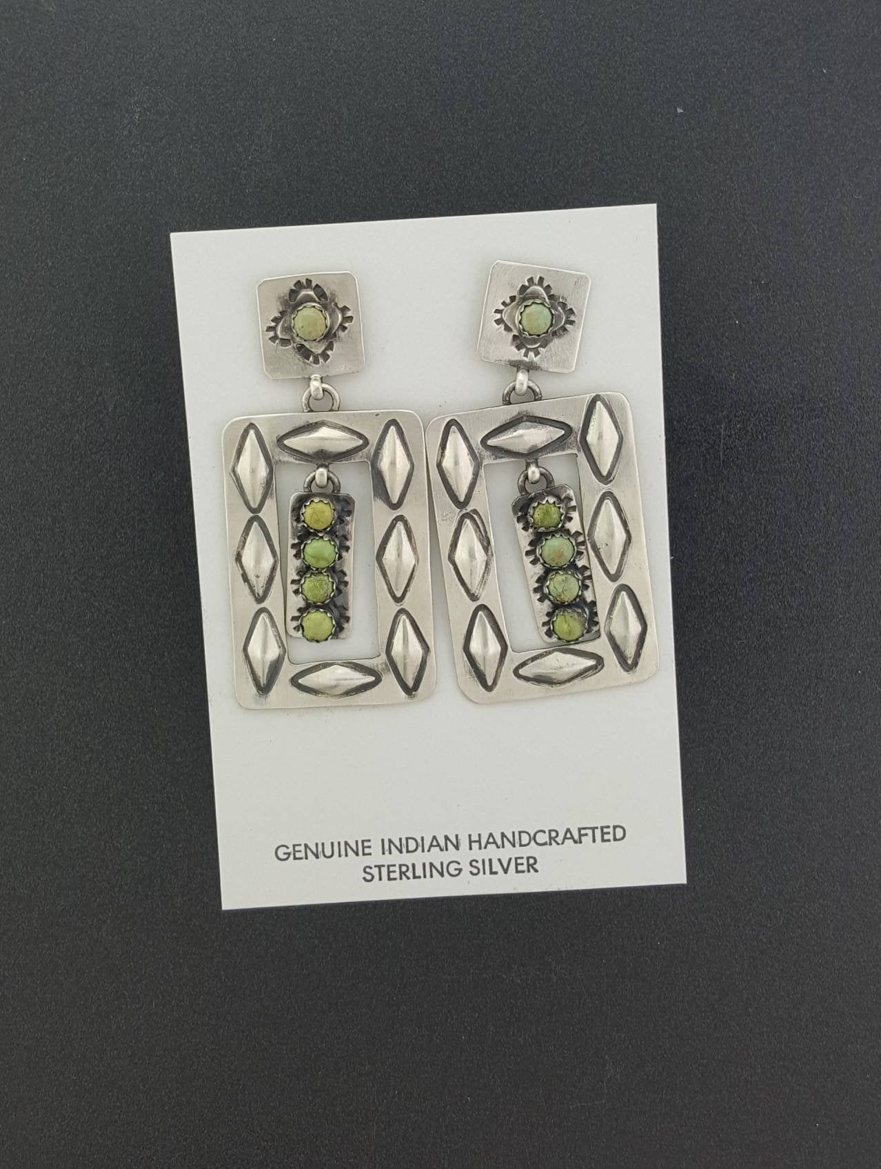 Vintage Native American handcrafted sterling silver post earrings Nevada turquoise