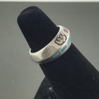 Vintage Navajo Bear inlay turquoise red coral sterling silver mens ring - size 6