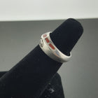 Vintage Navajo Bear inlay turquoise red coral sterling silver mens ring - size 6