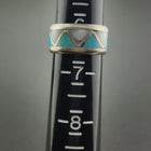 Vintage Navajo zigzag Inlay turquoise mother of pearl sterling silver ring - size 5 1/2