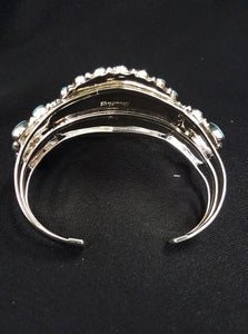 Blue Kingman Turquoise cluster cuff bracelet - Native American Zuni - Sterling Silver