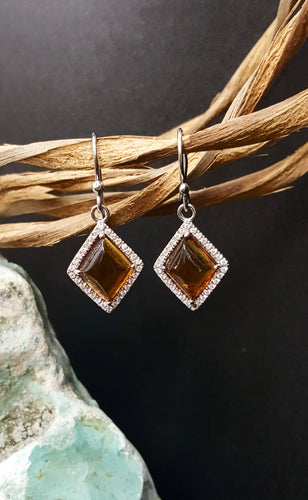 Baltic Amber Diamond Earrings-sterling silver