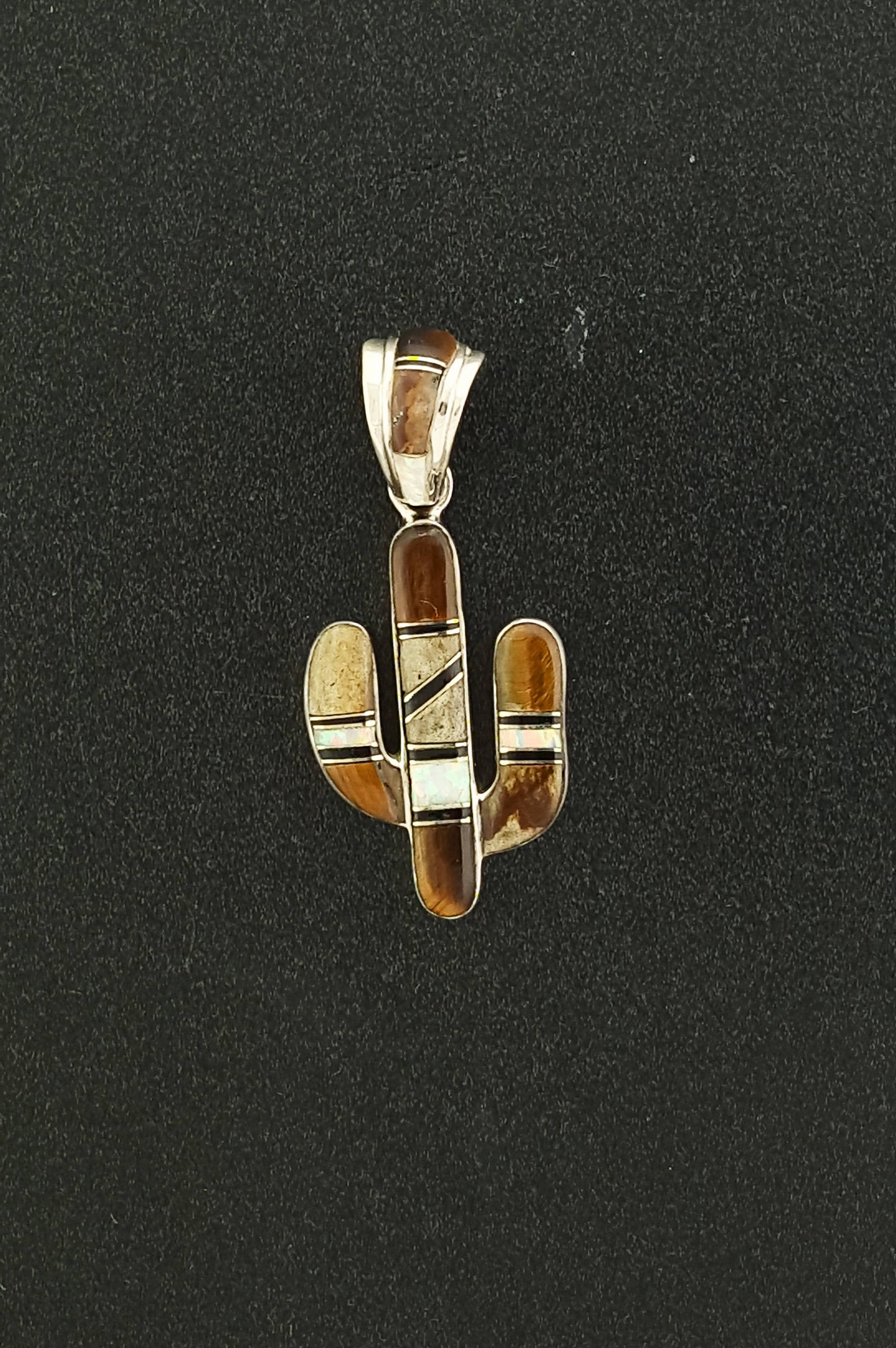 Southwestern Multi Stone Cactus Pendant - Sterling silver