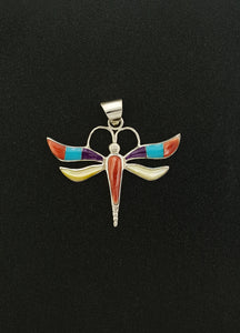 Inlay Multi-stones Dragonfly Pendant-sterling silver