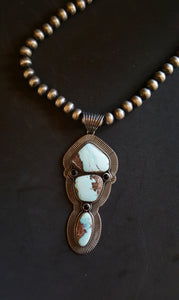14 inches Navajo pearl sterling silver necklace Navajo Natural Royston turquoise sterling silver pendant
