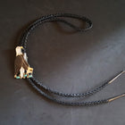 American Bald Eagle Zuni black onyx mother of pearl turquoise sterling silver Bolo tie - vintage- SIGNED