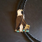 American Bald Eagle Zuni black onyx mother of pearl turquoise sterling silver Bolo tie - vintage- SIGNED