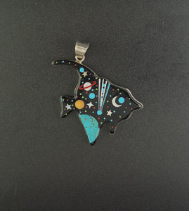 Big Fish Inlay Galaxy Scene Cosmic Earth Moon Stars sterling silver pendant