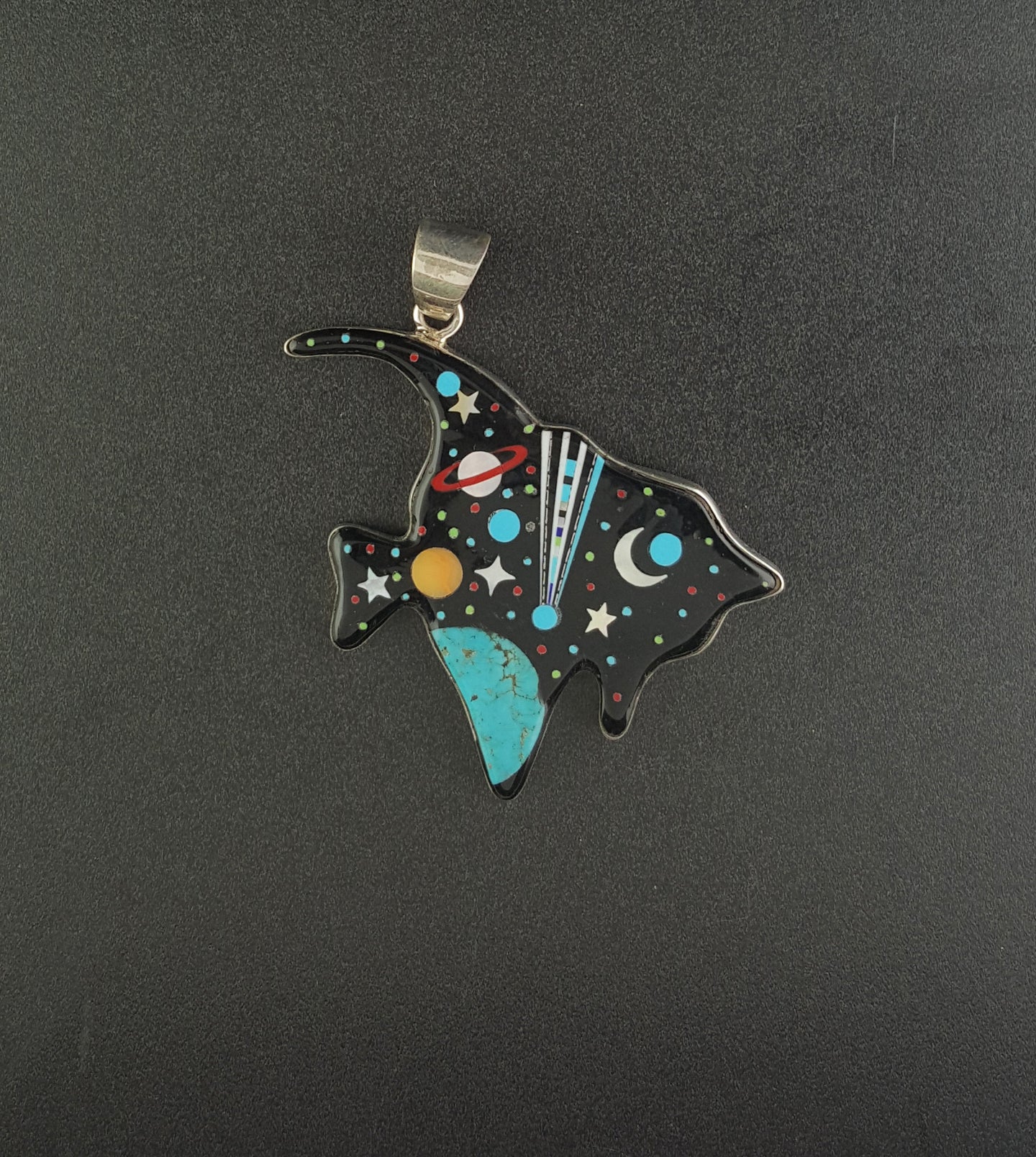 Big Fish Inlay Galaxy Scene Cosmic Earth Moon Stars sterling silver pendant