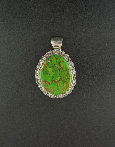 Big Navajo Green Turquoise sterling silver pendant