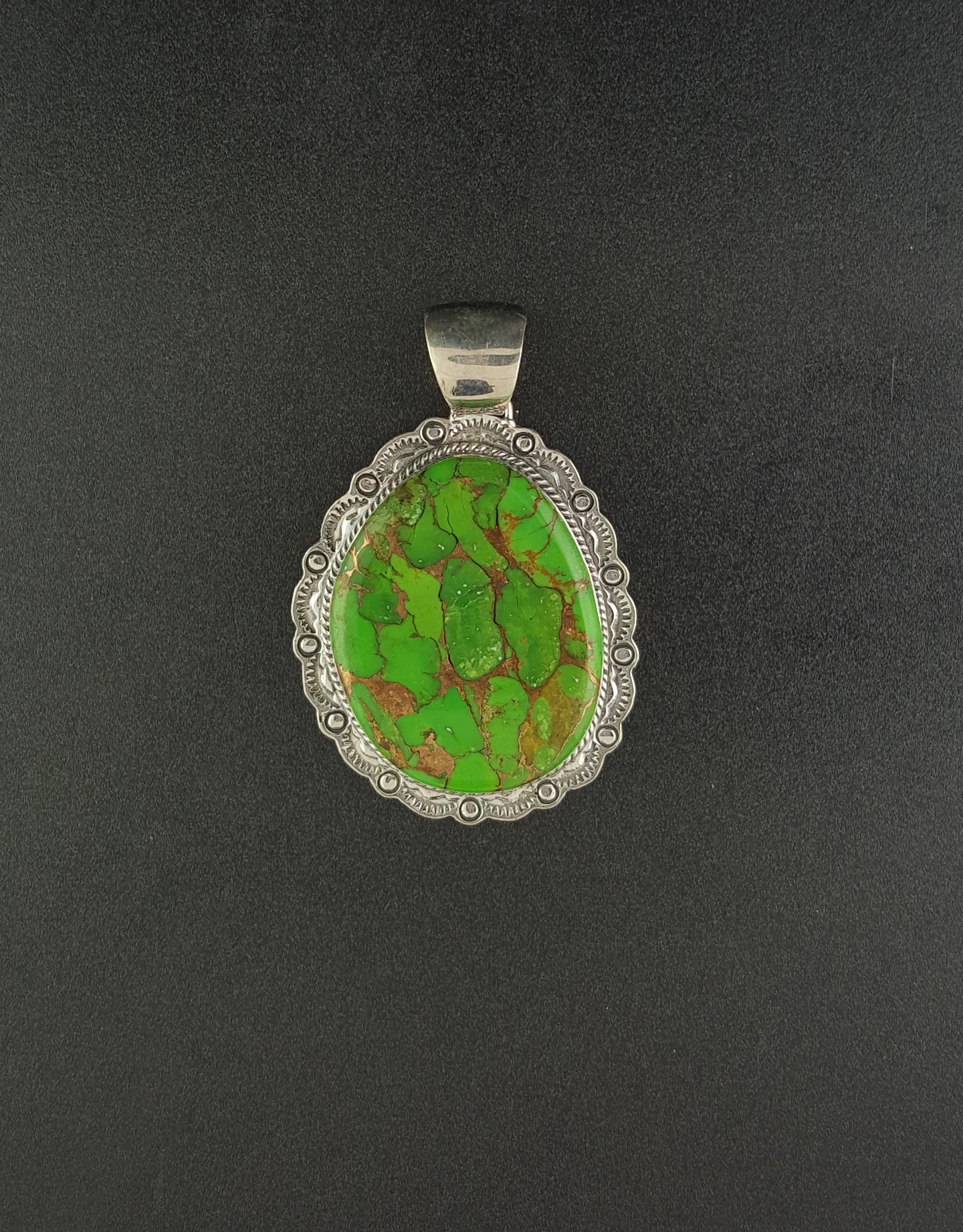 Big Navajo Green Turquoise sterling silver pendant