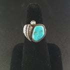 Navajo Leaf Kingman turquoise sterling silver ring - size 7 1/2