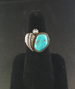 Navajo Leaf Kingman turquoise sterling silver ring - size 7 1/2