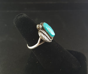 Navajo Leaf Kingman turquoise sterling silver ring - size 7 1/2