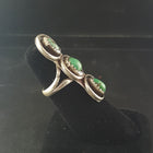 Navajo 3 stones Nevada Green turquoise sterling silver ring - size 6 1/4 - vintage