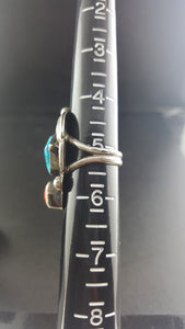 Navajo Leaf Two stones Turquoise Coral sterling silver ring - size 5 - vintage