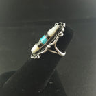 Navajo Mother of Pearl Turquoise Black Onyx sterling silver ring - size 5 - vintage